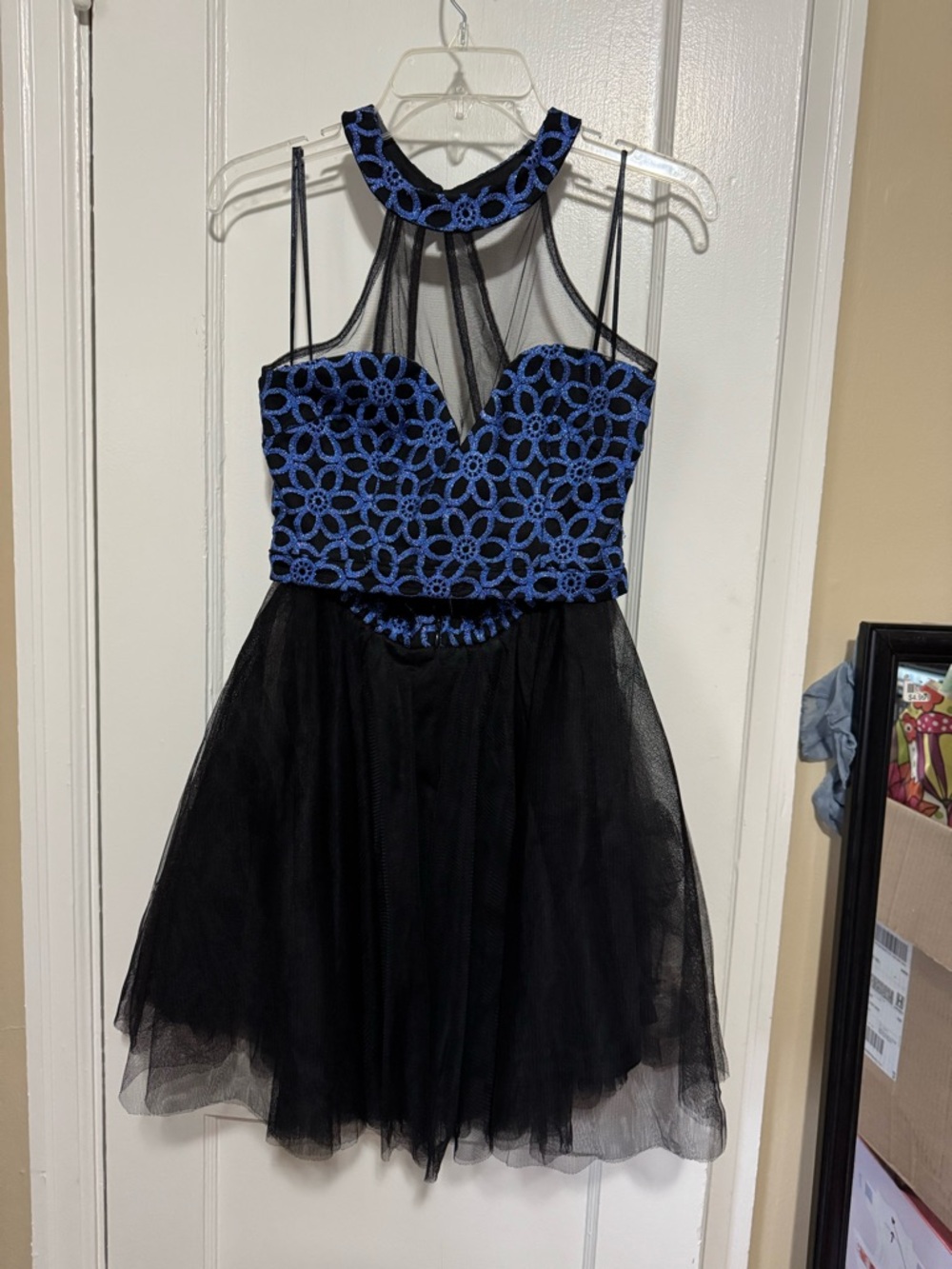 Black Tulle Dress with Blue Lace Bodice